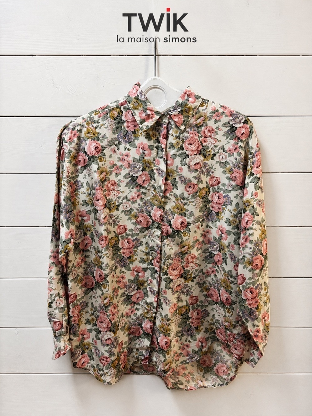TWIK Floral Silk Shirt Cream Multicolor Size M
